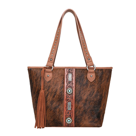 Brown Hair On Hide Genuine Leather Trinity Ranch Tote Handbag