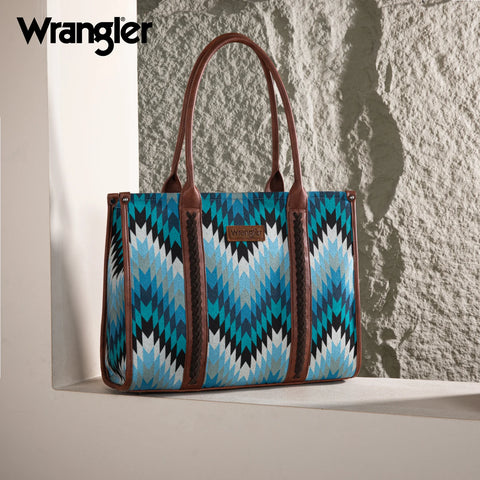 Wrangler Southwestern Turquoise Pattern Dual Sided Print Large Tote