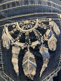 Blue Embroidered Dreamcatcher Grace In LA Mid-Rise Bootcut Jeans