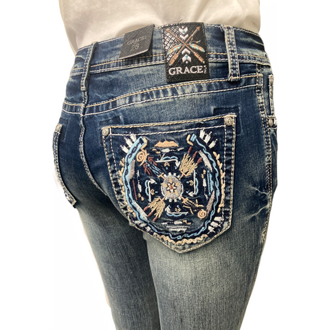 Chelsea Grace In LA Mid-Rise Flare Jeans