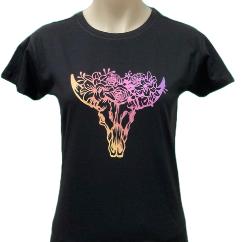 Rainbow Longhorn Teen Girls Black AWW Shirt Sz8 & 16 Left ON SALE