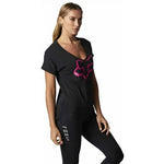 Black/Pink Ladies Short Sleeve V-Neck Boundary Fox Shirt