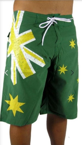 Mens Green & Gold Aussie Flag Swim Board Shorts ON SALE