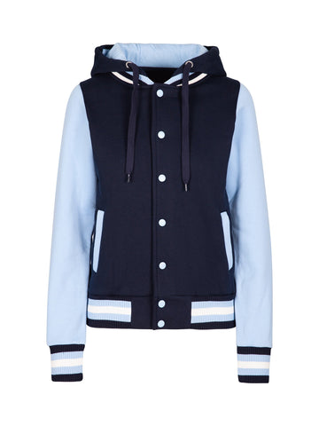 Ladies Navy Blue/Sky Blue Varsity Hoodie Jacket CLEARANCE SALE