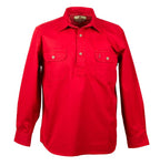 Red Half Button Long Sleeve 100% Cotton Nungar Boys Workshirt ON SALE