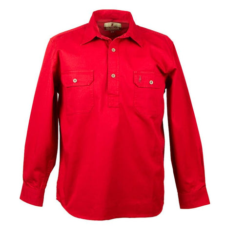 Red Half Button Long Sleeve 100% Cotton Nungar Boys Workshirt ON SALE