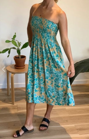 Teal Flower Strapless Maxi Smock Dress CLEARANCE SALE