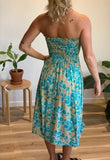 Teal Flower Strapless Maxi Smock Dress CLEARANCE SALE