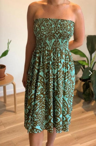 Turquoise/Brown Maxi Smock Dress ON SALE