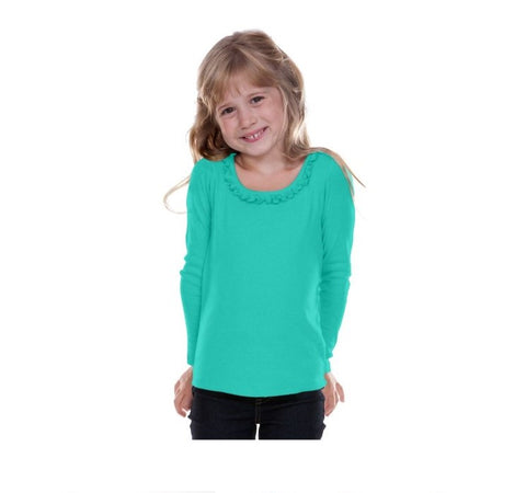 Turquoise Ruffle Little Girl Long Sleeve Shirt 3-6 Years CLEARANCE SALE