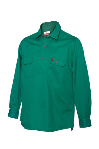 Emerald Green Half Button Long Sleeve 100% Cotton Nungar Boys Workshirt ON SALE