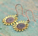 Golden Sunflower Metal Hook Earrings