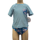 Girls Floral Stripe Short Sleeve Rash Swim Set- Sizes 5 & 6 Left ON SALE