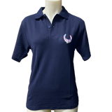 Teen Girls Floral Horseshoe Short Sleeve Navy Polo Shirt ON SALE