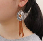 Leather Tassel Western Concho Earrings