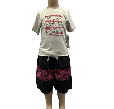 Boys Grey/Black/Pink Rash Shirt & Board Short Set - Sz4-14 ON SALE
