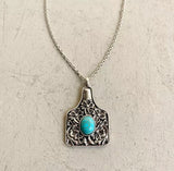 Turquoise Stone Silver Cattle Tag Necklace
