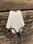 Peace Sign Silver Long Necklace and Earrings Set