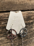 Peace Sign Silver Long Necklace and Earrings Set