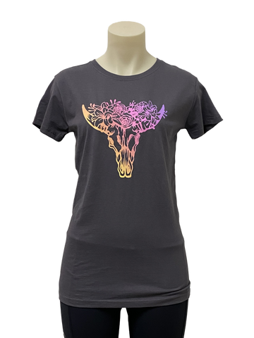 Rainbow Longhorn Ladies Charcoal AWW SS Graphic Shirt