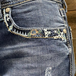 Embroidered Longhorn With Cactus Mid-Rise 36' Long Leg Bootcut Jeans AU18 Left