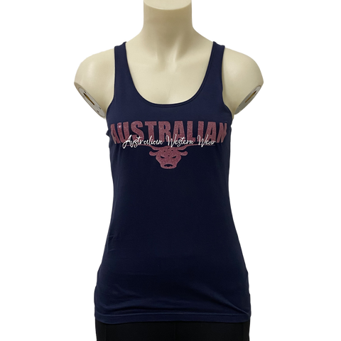 Australian Western Wear Reflective Hot Pink/Navy Tank Top AU16 Left ON SALE