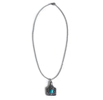 Turquoise Stone Silver Cattle Tag Necklace
