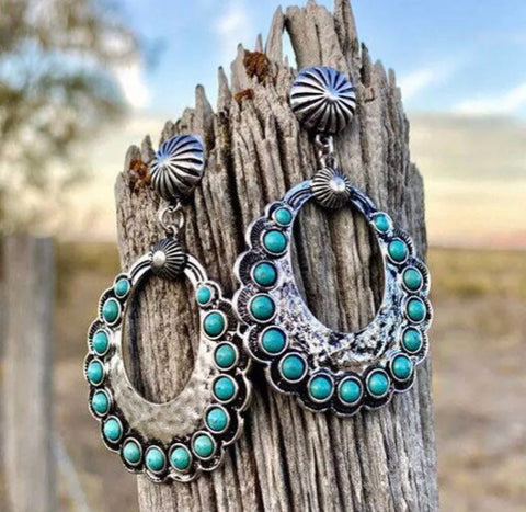 Western Turquoise Metal Stud Earrings