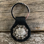 Black Leather Rhinestone Concho Keyring