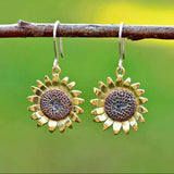 Golden Sunflower Metal Hook Earrings