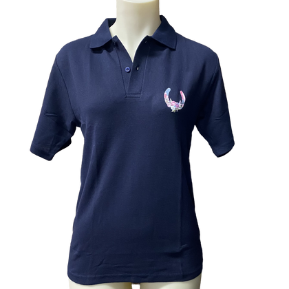 Teen Girls Floral Horseshoe Short Sleeve Navy Polo Shirt
