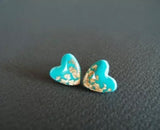 Gold Flake Turquoise Resin Love Heart Stud Earrings