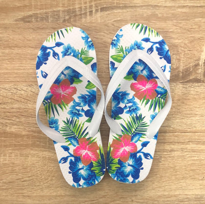 Ladies Pink Blue Hibiscus Printed Design Thongs CLEARANCE SALE