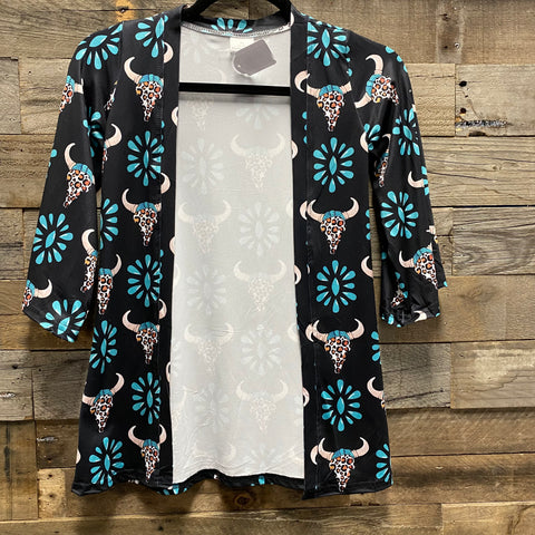 Girls Western Turquoise Longhorn Cardigan ON SALE Dusty Diamonds