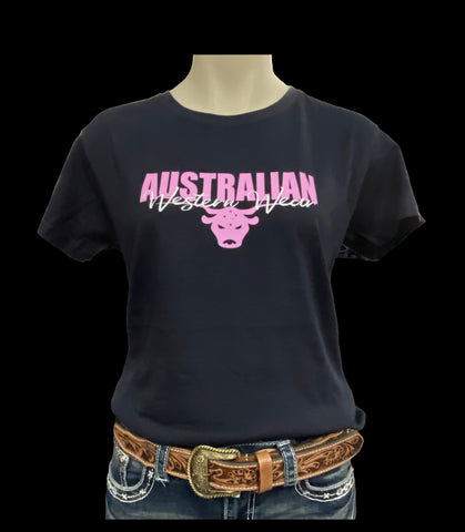 Navy/Pink Teen Girls AWW Logo Short Sleeve Shirt ON SALE