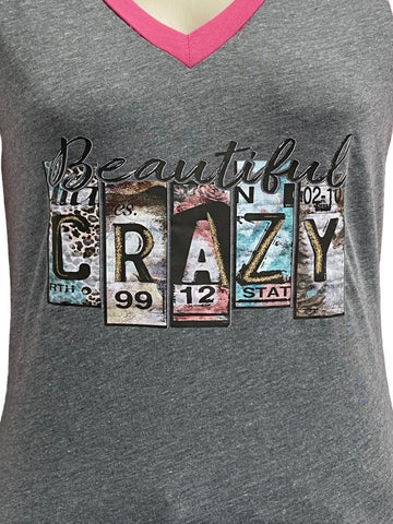 Beautiful Crazy Ladies Pink/Grey AWW 3/4 Sleeve Graphic Shirt ON SALE