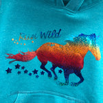 Rainbow Run Wild Horse Australian Western Wear Baby & Little Girls Fleece Hoodie Size 0 left ON SALE