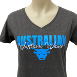 Teen Girls Charcoal Australian Western Wear Blue White Logo Shirt ON SALE