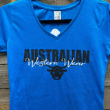 Teen Girls Blue Australian Western Wear Black White Logo Shirt