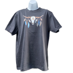 Blue Feather Longhorn Ladies Charcoal AWW Crew Neck SS Graphic Shirt