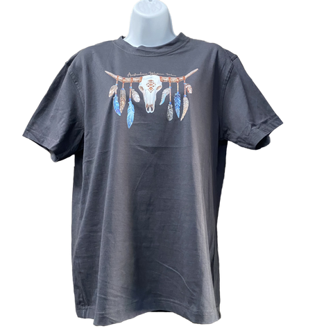 Blue Feather Longhorn Ladies Charcoal AWW Crew Neck SS Graphic Shirt