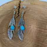 Turquoise Stone Feather Drop Hook Earrings
