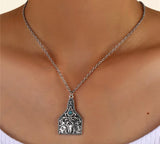 Silver Filigreed Turquoise Stone Cattle Tag Necklace