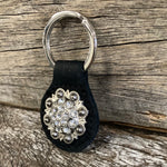 Black Leather Rhinestone Concho Keyring