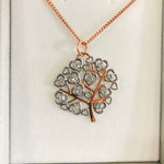 Rose Gold Tree with Silver Hearts Crystal Tree Necklace ONE LEFT