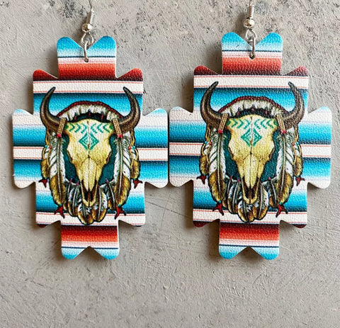 Aztec Serape Western Longhorn Hook earrings