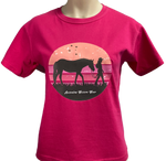 Sunset Cowgirl Teen Girls Hot Pink AWW SS Graphic Shirt NEW