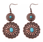 Double Copper Concho with Turquoise Stone Hook Earrings
