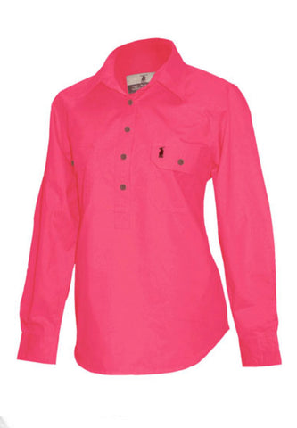 Hot Pink Long Sleeve 100% Cotton Nungar Girls Workshirt ON SALE