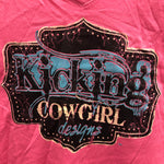 KCD Hot Pink Buckle Logo Short Sleeve V Neck Shirt ON SALE AU8-10, 12 & 14 left